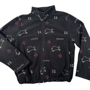 Black Fleece Zip Up Jacket Southwestern Buffalo Western Native American Cowgirl‎